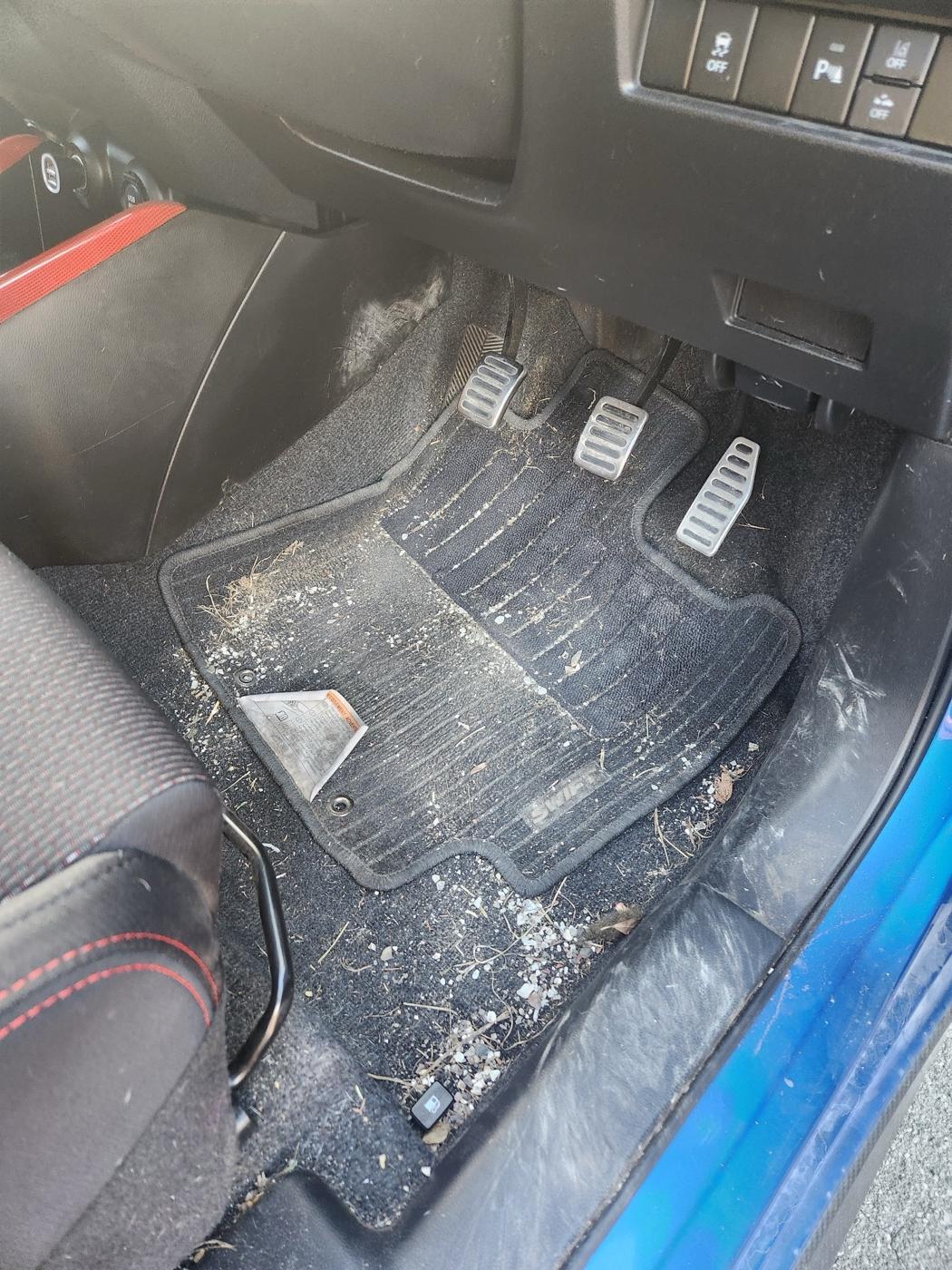 Footwell before D4C detail by Deluxe Detailing, mobile car detailing Rangiora
