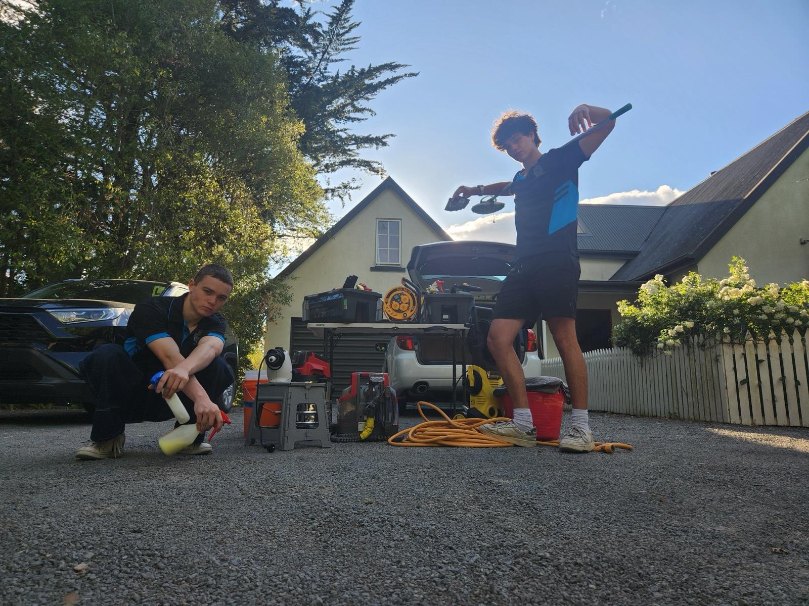 David Moore and Murphy Howard detailing a car in Rangiora, North Canterbury